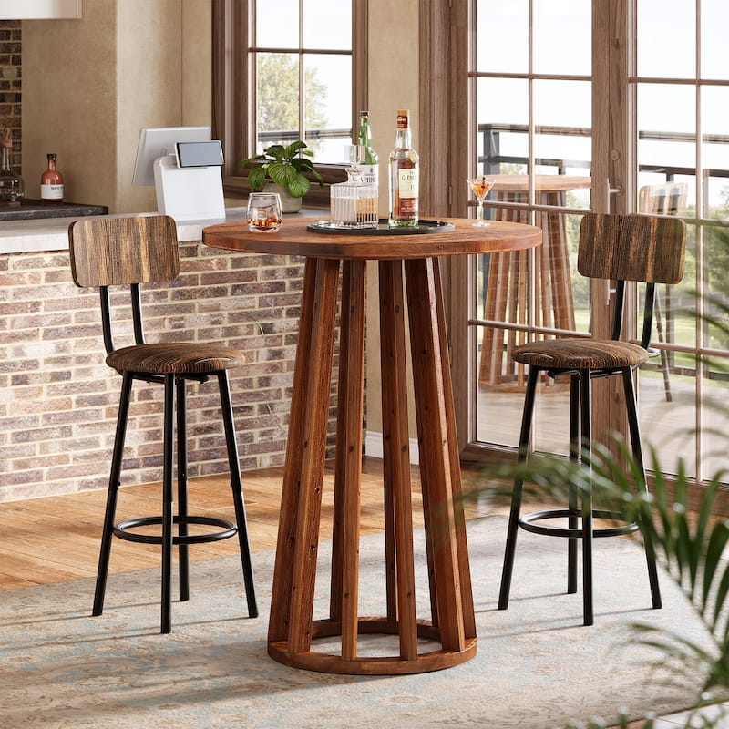 37" H Modern Round Solid Wood Bar Table