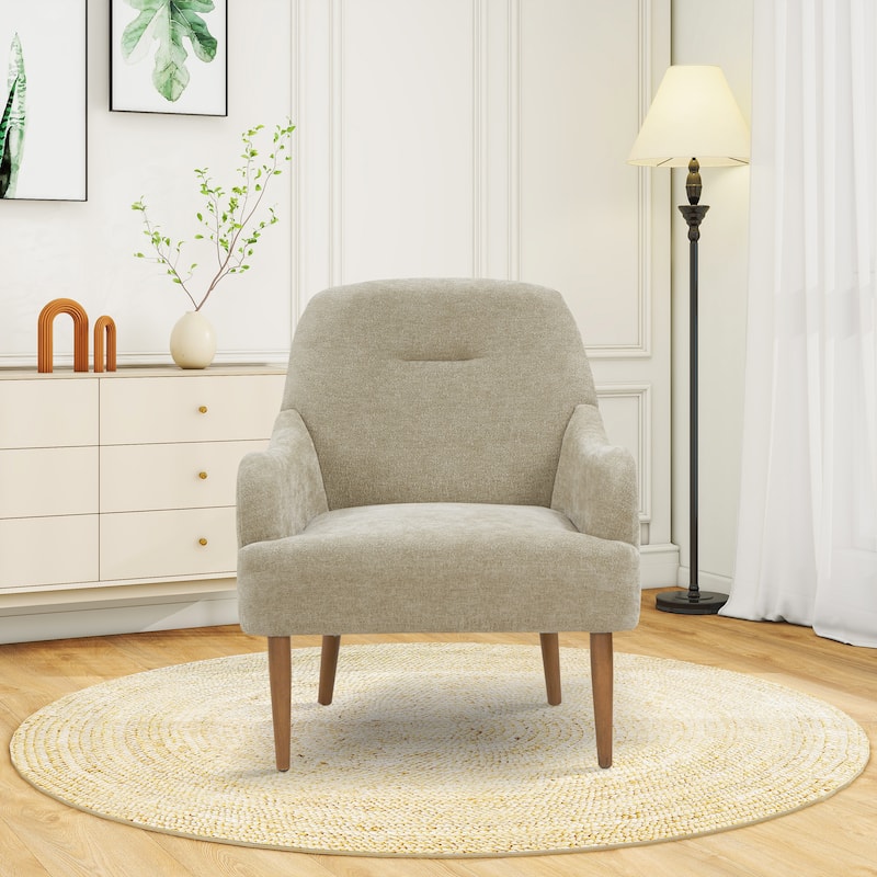 Modern Chenille Armchair Comfy Accent Chair with Wood Legs