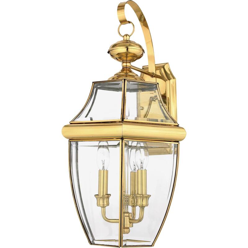 Roseto Gaines 3 Light 23" Tall Outdoor Wall Sconce with Clear Glass - Polished Brass