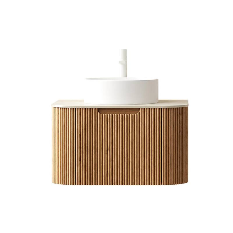 Wall Mounted Bathroom with White Round Ceramic Basin and Drawer