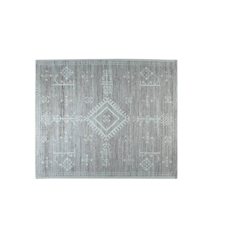 Hand-Knotted Wool & Bamboo Silk Modern Classic Rug, 8' x 10', Blue Area Rug, Stylish Soft Texture for Living Spaces - L