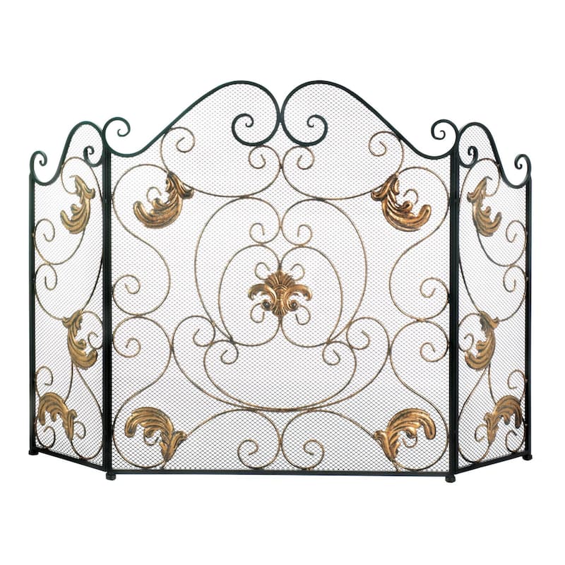 31" Black and Gold Fleur-De-Lis Fireplace Screen