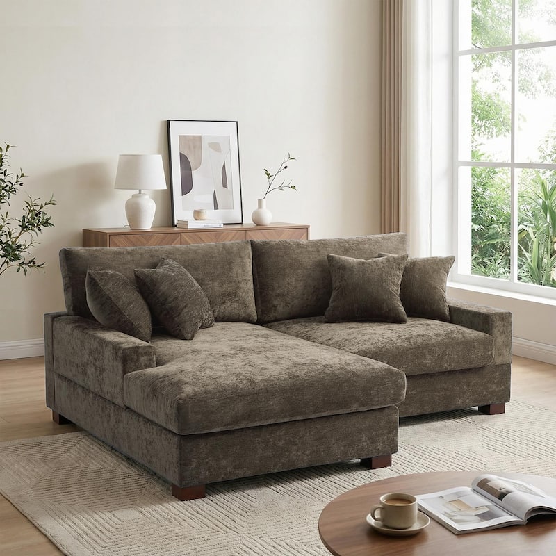Oversized Modern Chenille Modular Sectional Sofa with Chaise - Left Facing - Camel-2 Piece