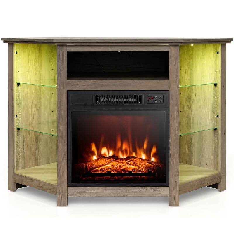 Costway Fireplace TV Stand with Led Lights & 18'' Electric Fireplace - See Details - Grey