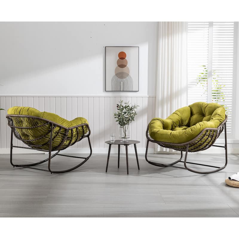 Patio Wicker Indoor & Outdoor Rocking Chair with Cushion
