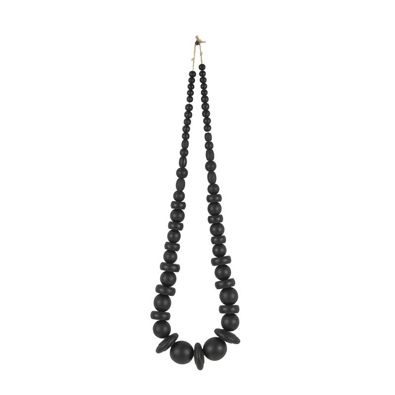 Wood Necklace Handmade Geometric Beaded Garland Decorative Sculpture - Light Brown or Black - Roche River Decor - Black