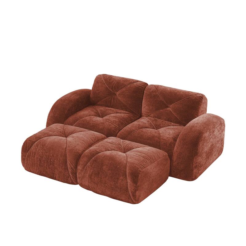 Velvet Tufted Loveseat Sofa Modular Couch, Boneless Deep Seat 2-Seater Couch, Available with/without Ottoman
