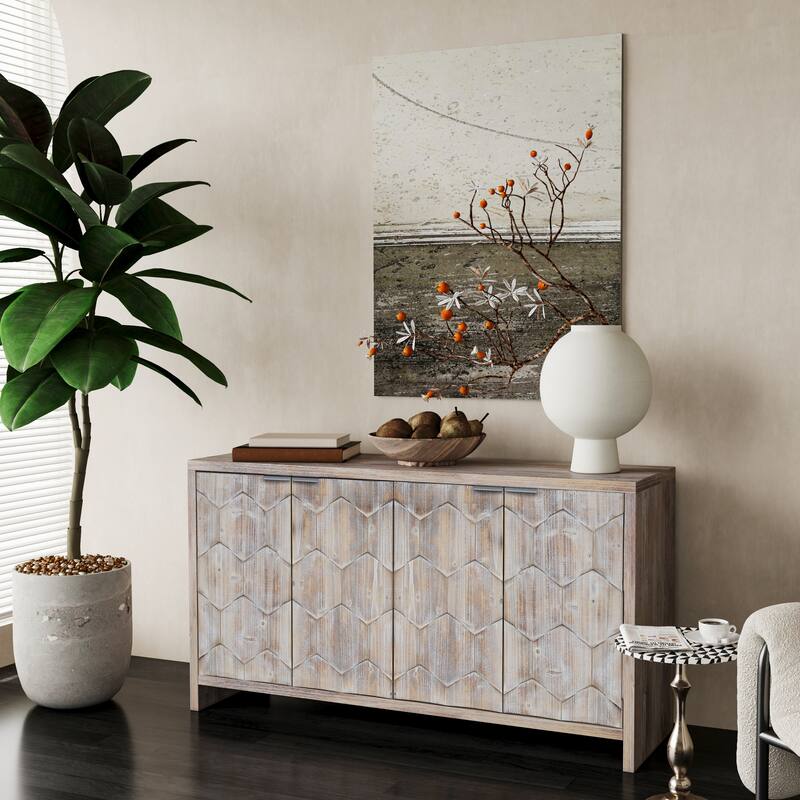 Accent Cabinet Farmhouse Style 4 Door Wooden Cabinet Sideboard Buffet Server Cabinet Storage Cabinet