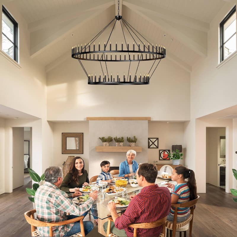 Extra Large Wagon Wheel Chandelier Adjustable Farmhouse Pendant Light for High Ceilings, Rustic Dining Room & Entryway