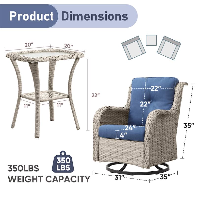 Pocassy Outdoor Swivel Chairs with 4 Inch Cushion