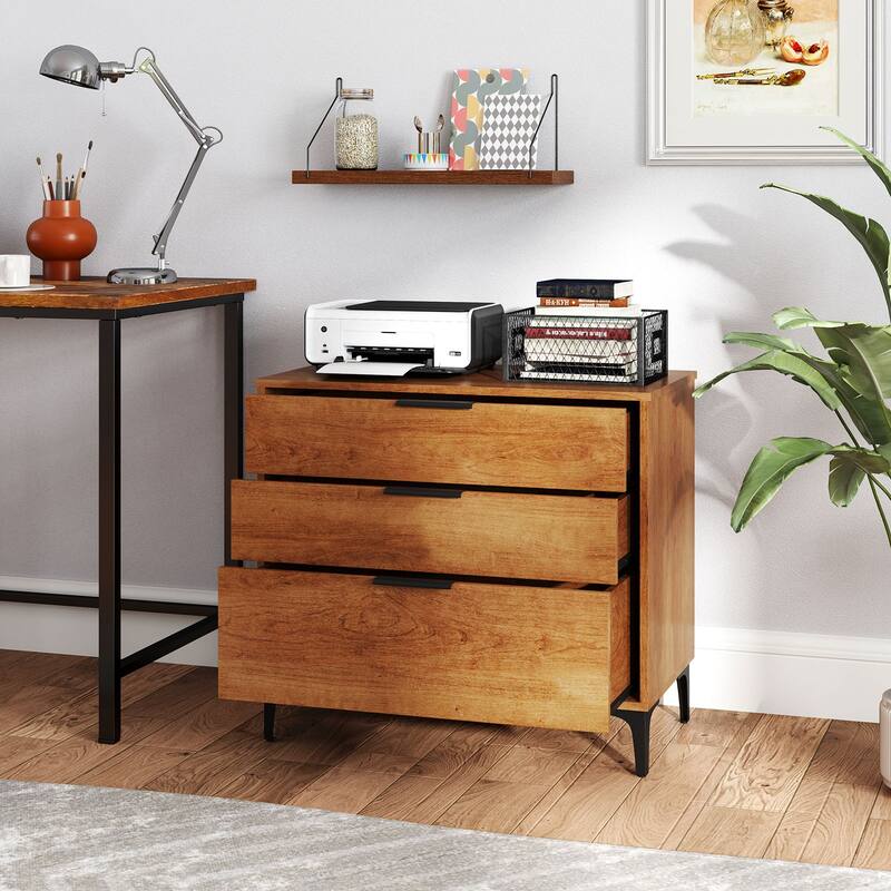 Gymax 3-Drawer Dresser w/ Metal Support Legs & Anti-tipping Kit for