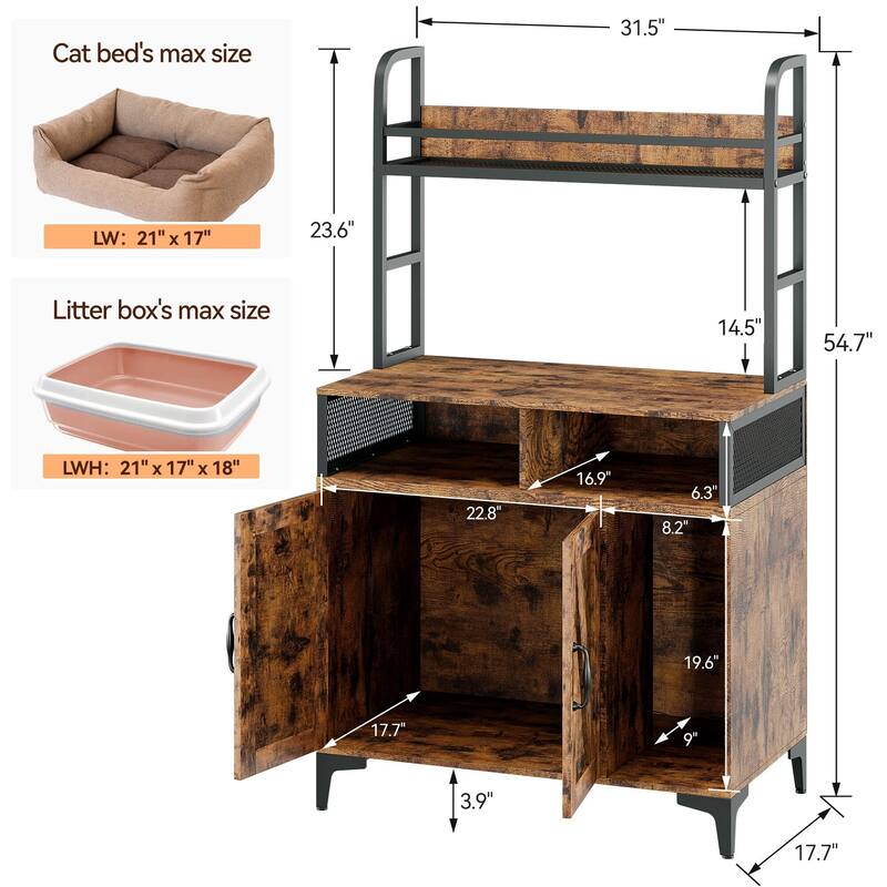 Cat Litter Box Enclosure with Shelf and Door