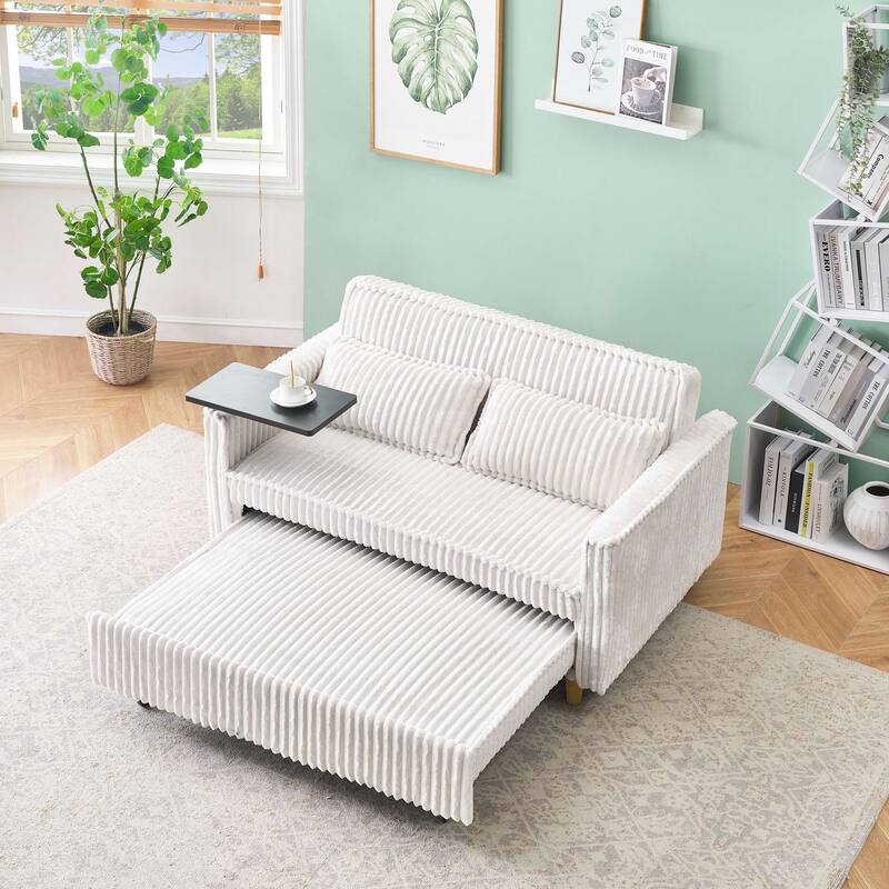 Pull Out Corduroy Sofa with USB Port