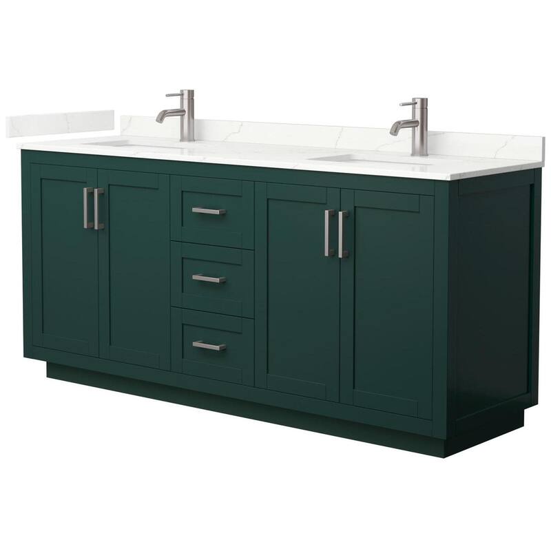 Wyndham Collection WCF292972D-QTZ-UNSMXX Miranda 72" Free Standing - Green / Giotto Quartz Top / Brushed Nickel