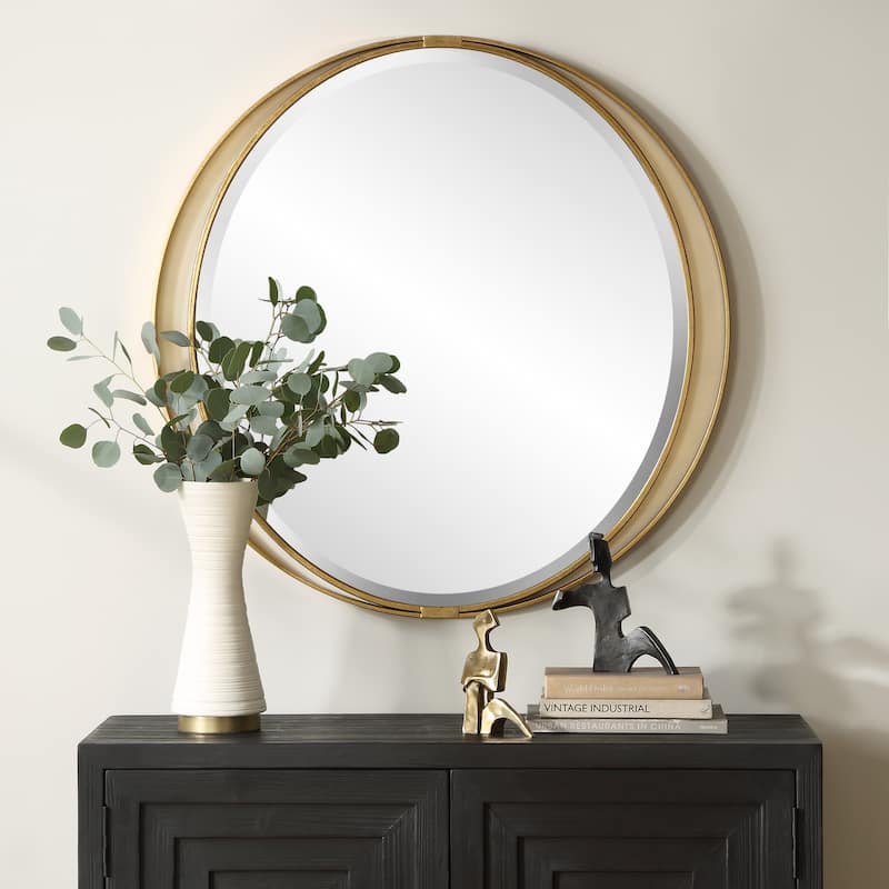 Round Wall Mirror - 36" - Antiqued Gold Leaf Finished