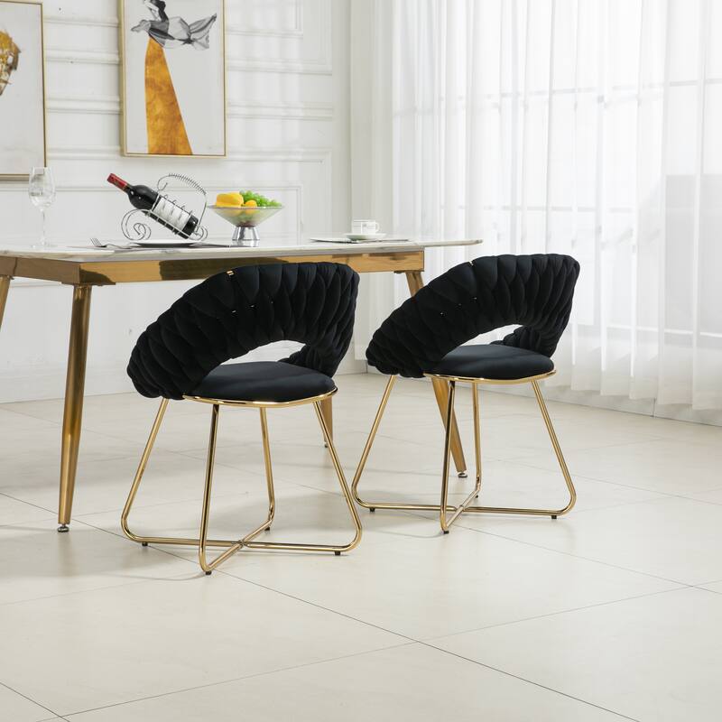 Black Velvet Accent Chairs Side Chair Vanity Desk Chair ( Set of 2 )