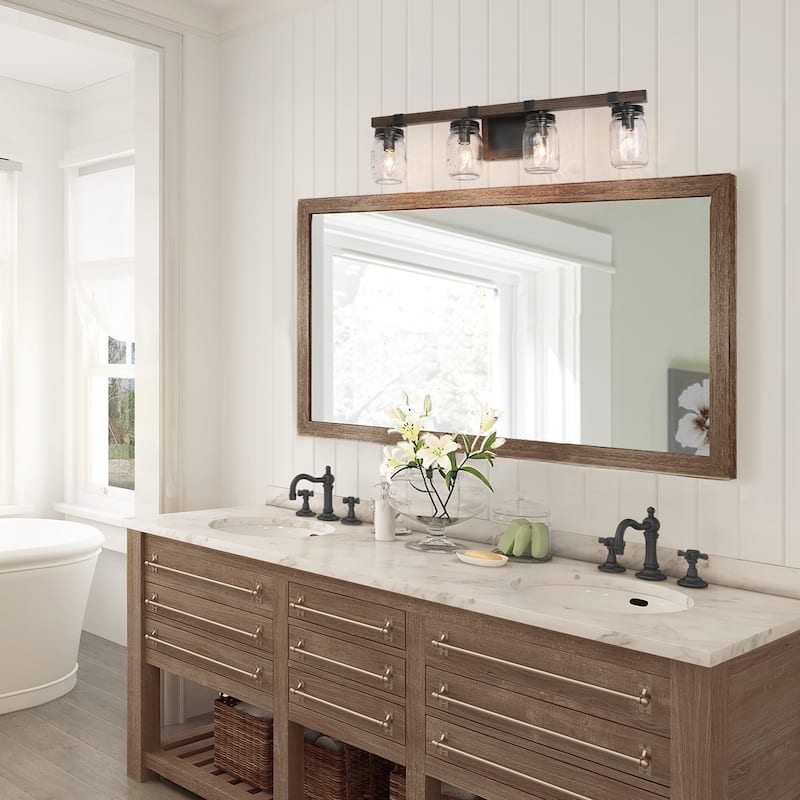 Kole Farmhouse 4-Light Linear Bathroom Vanity Lights Mason Jar Glass Wall Sconces
