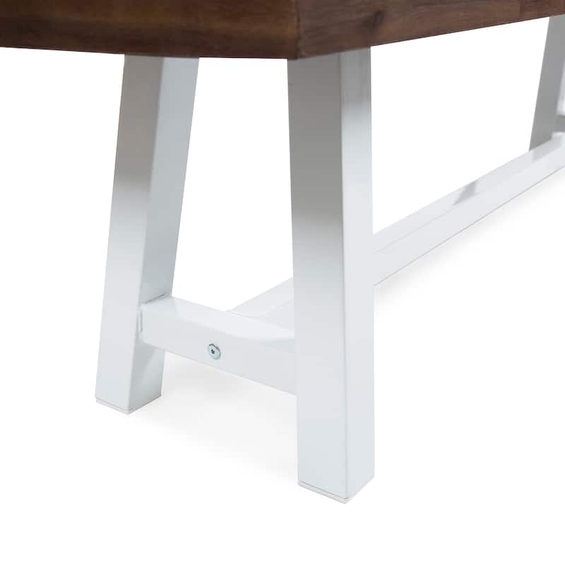 Roomfitters Modern Outdoor Benches with Sandblasted Brown Wood Top and Rustic Metal Legs, Stylish for Garden, Set of 2
