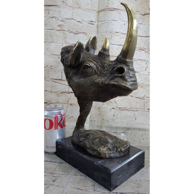 Rhinoceros Rhino Bronze Metal Handmade Statue Sculpture Modern Art 14 Inches X 10 Inches