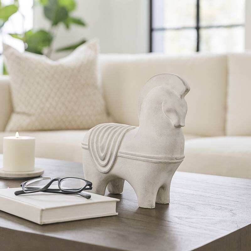 Pottery Horse Figurine Timeless Decorative Sculpture - 11" Ivory - 11.5" x 4" x 10.5"