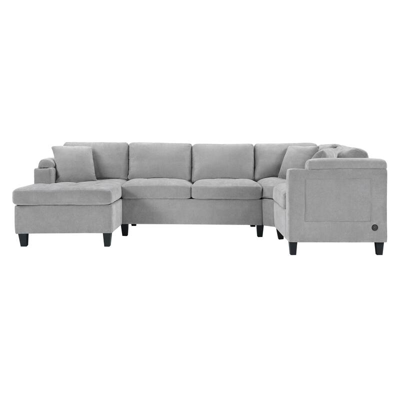 Oversized Corner Sectional, Modern U-Shaped Sectional Sofa with Built-in Storage Boxes and Dual Cup Holders, USB Ports, Pockets