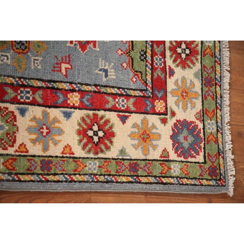 Kazak Oriental Foyer Rug Hand-Knotted Geometric Wool Carpet - 2'9" x 4'1"