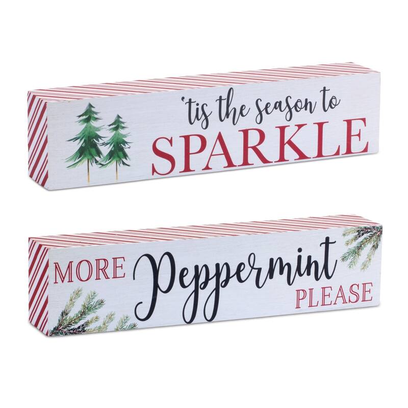 Sparkle and Peppermint Sentiment Christmas Wall Signs - 9.5" - Set of 2