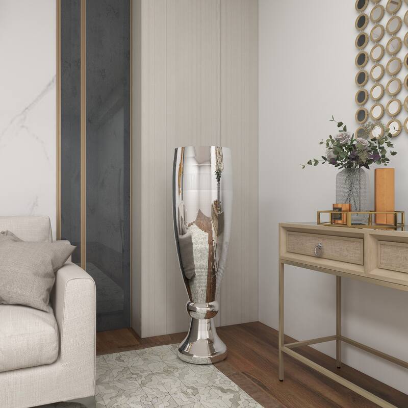 Silver Polystone Glam Vase with Mosaic Mirror Inlay
