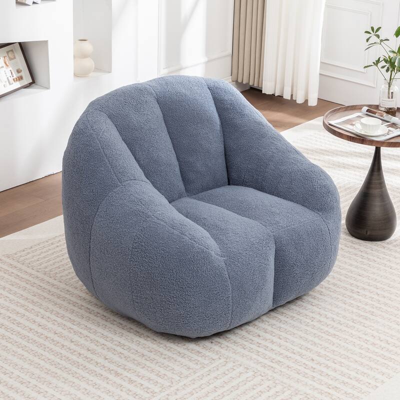 Teddy Tufted Bean Bag Chair, Faux Fur Bean Bag Sofa with Memory Foam, Fluffy Lazy Floor Sofa with Large Armrests