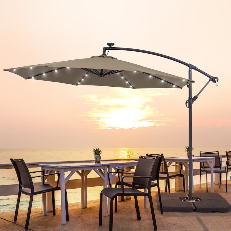 LIVOOSUN 10ft LED Patio Offset Umbrella With Cross Base - Tan