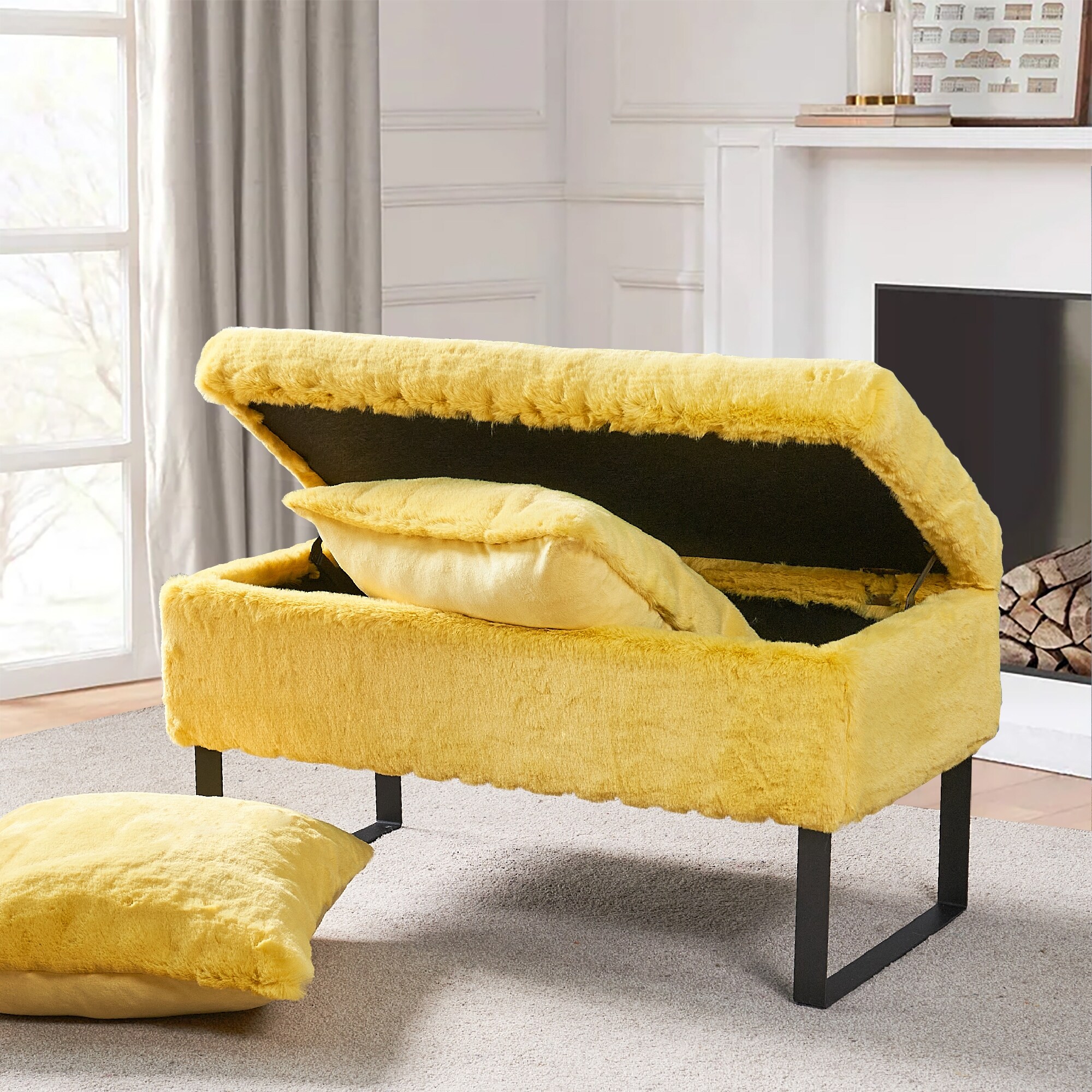 Faux fur storage bench deals