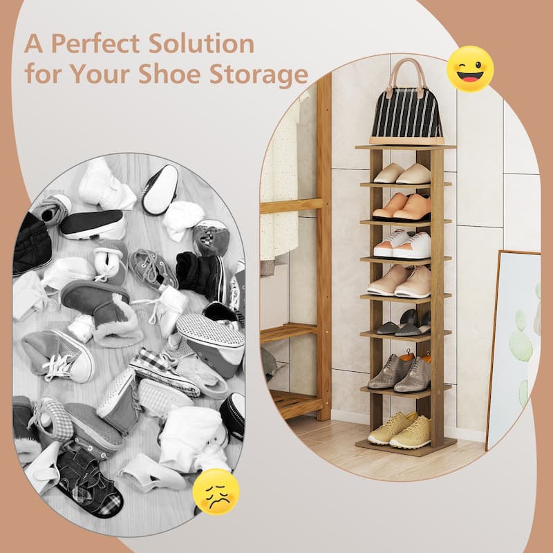 Gymax 7-Tier Wooden Shoe Rack Narrow Vertical Shoe Stand Storage