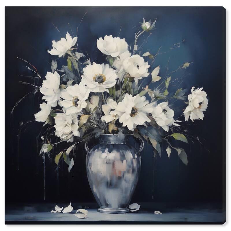 Wynwood Studio Canvas Floral and Botanical Bouquet in Gray Setting White and Silver Traditional Wall Art Canvas Print