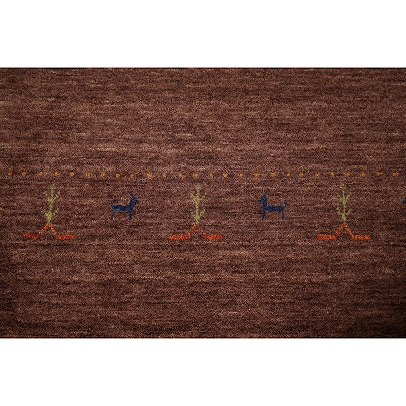 Tribal Brown Gabbeh Oriental Area Rug Handmade Wool Carpet - 8'0"x 9'9"