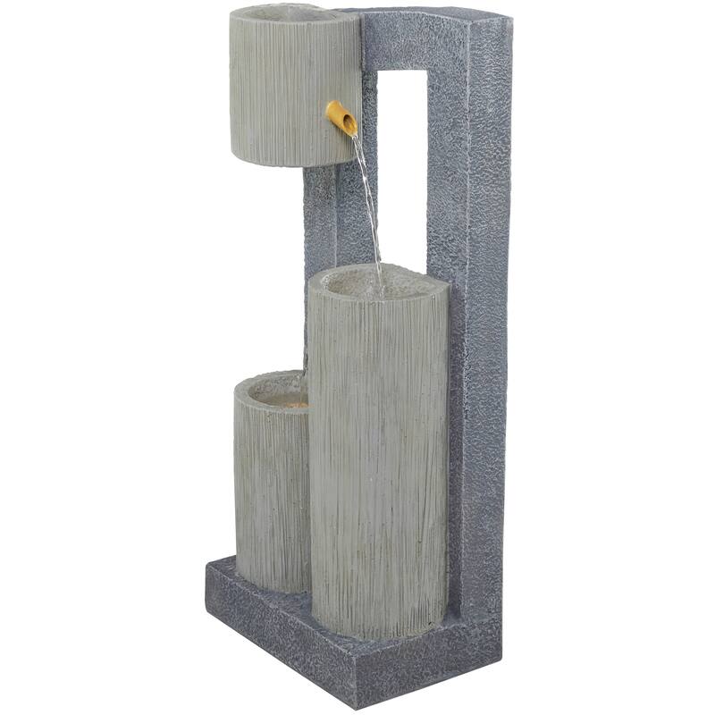 Gray Fiberglass 3 Tier Fountain with LED Light