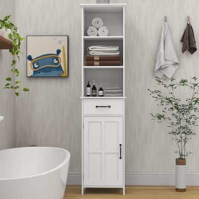 Slim Freestanding Bathroom Cabinet with Open Storage