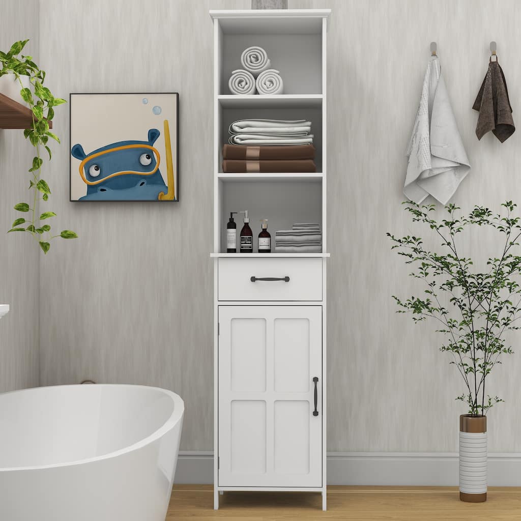 Slim Freestanding Bathroom Cabinet with Open Storage