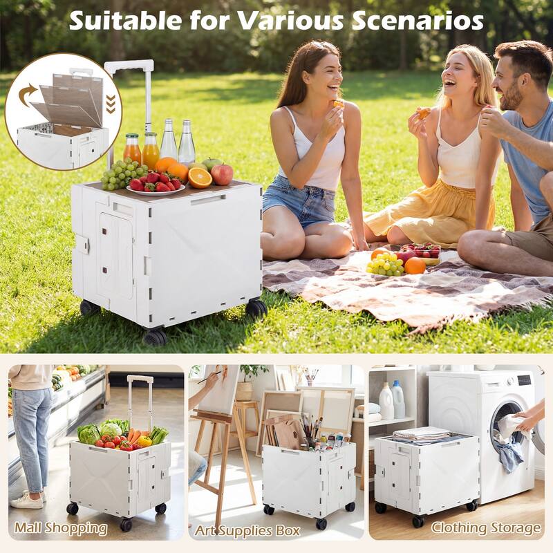 Gymax Foldable Utility Cart on 4 Rotate Wheels w/Telescoping Handle