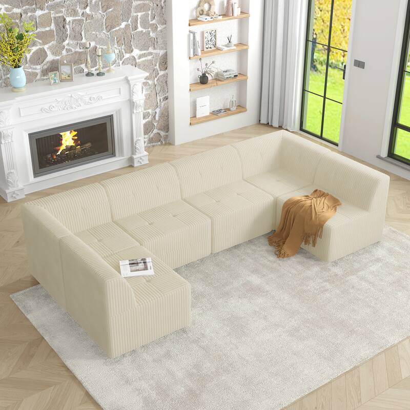 Modern Minimalist Modular Sectional Sofa with Terrycloth Upholstery and Wide Foam Seating for Living Room and Guest Room