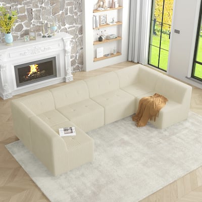 Modern Minimalist Modular Sectional Sofa with Terrycloth Upholstery and Wide Foam Seating for Living Room and Guest Room