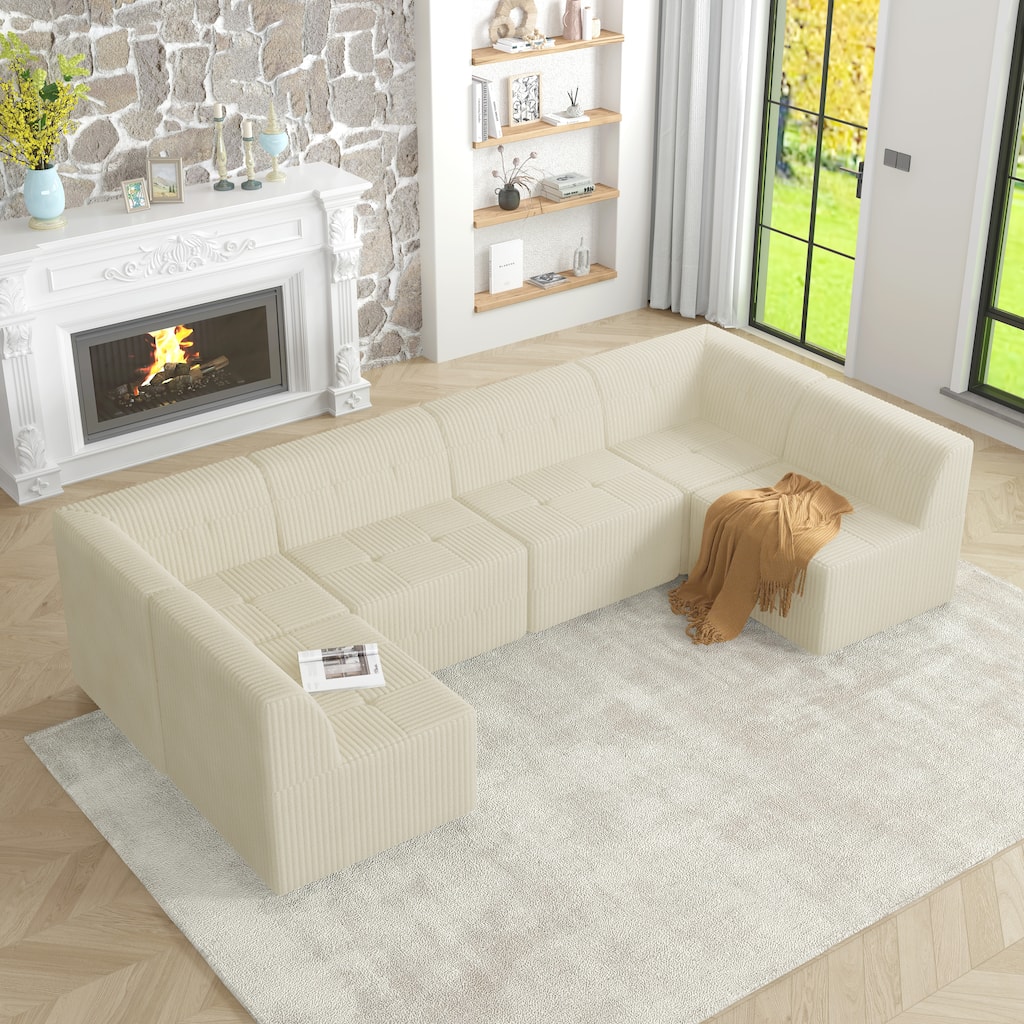 Modern Minimalist Modular Sectional Sofa with Terrycloth Upholstery and Wide Foam Seating for Living Room and Guest Room