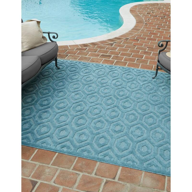Outdoor Haversham Collection Area Rug - Aqua - 7'10" Square