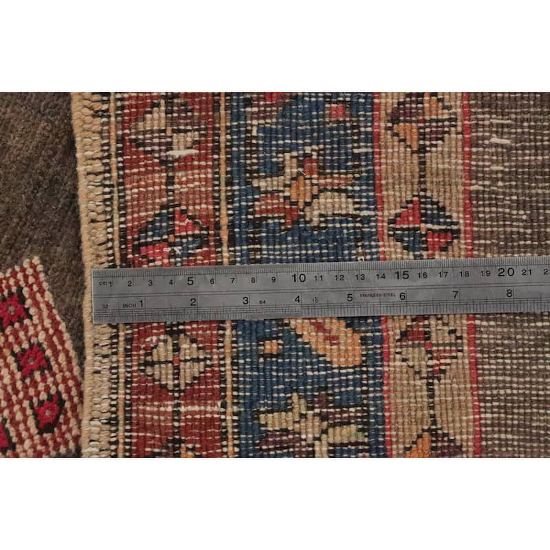 Hand Knotted Oriental 100% Wool Carpet Traditional Tribal Brown Heriz Area Rug - 10' 8'' X 4' 7''