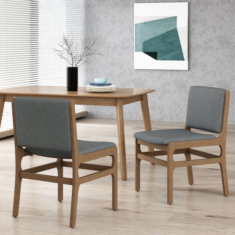 Rubberwood Frame Dining Chair - 2pcs Fabric Back Wooden Chairs for Kitchen and Dining Room, Dark Gray Upholstered Dining Chair