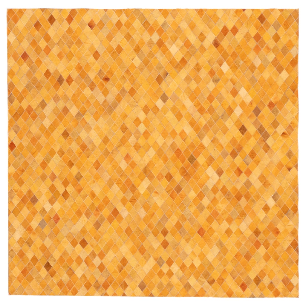 ECARPETGALLERY Handmade Cowhide Patchwork Orange Leather Rug - 6'0 x 6'0