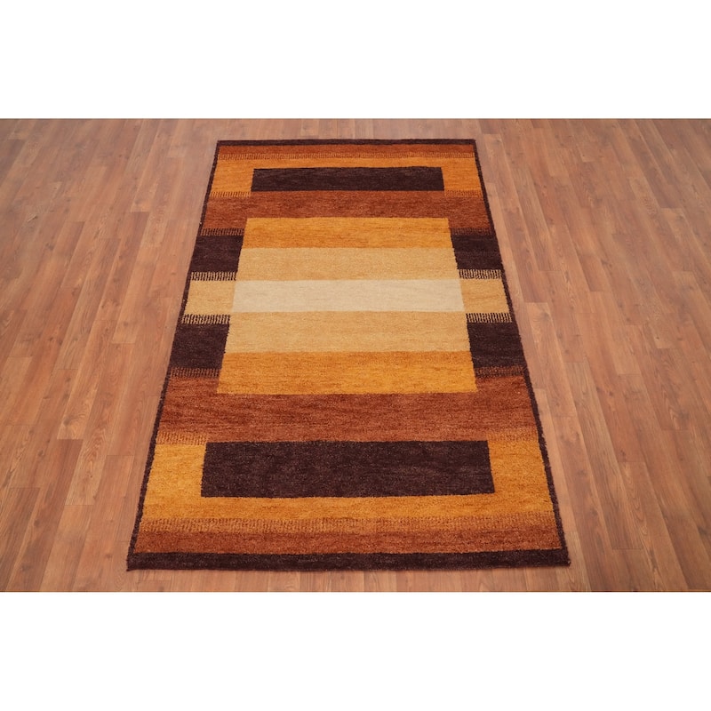 Hand Knotted Oriental 100% Wool Carpet Modern Geometric Oranges & Rust Gabbeh Area Rug - 6' 0'' X 3' 9''