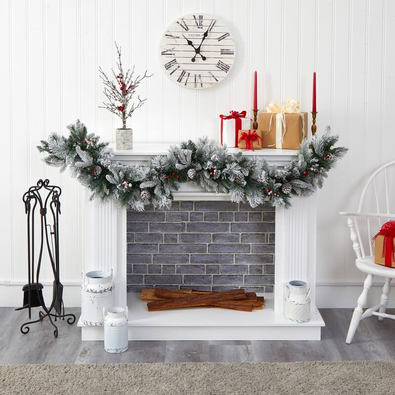 Christmas Garland 6Ft Artificial Pine with Lights, Berries & Pinecones Holiday Decor - 72
