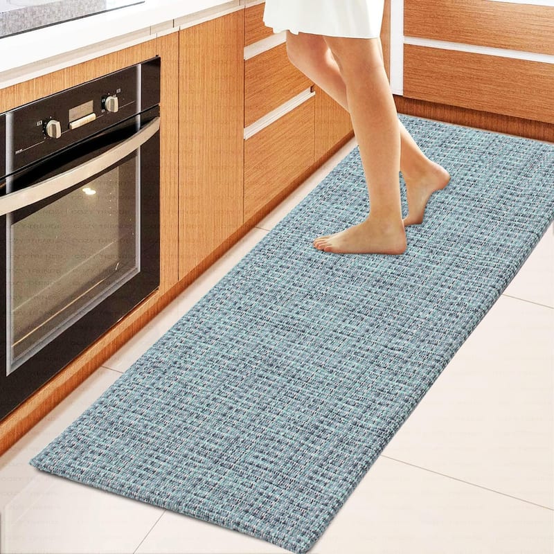 Luxurious Woven Cotton Kitchen Runner Mat Rug - Anti-Fatigue, Anti-Skid, Cushioned - 18''x48'' - Blue
