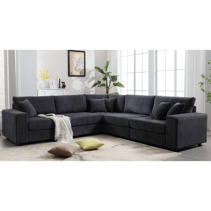 Oversized Modular Sofa Set LShape Sectional Sofa Corduroy Upholstered Deep Seat Sofa 5seat