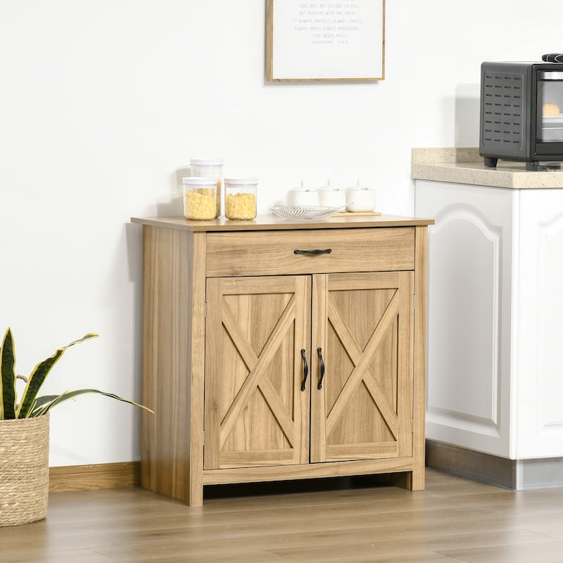 HOMCOM 32" Farmhouse Barn Door Style Sideboard Cabinet,Buffet Storage Cabinet Coffee Bar for Living Room or Entryway - Brown